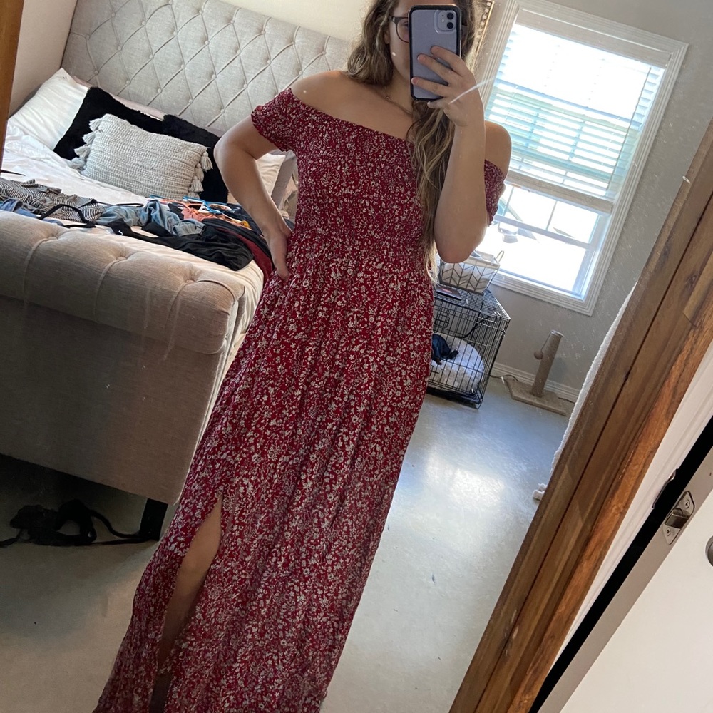 Shein Off Shoulder Open Slit Maxi Dress